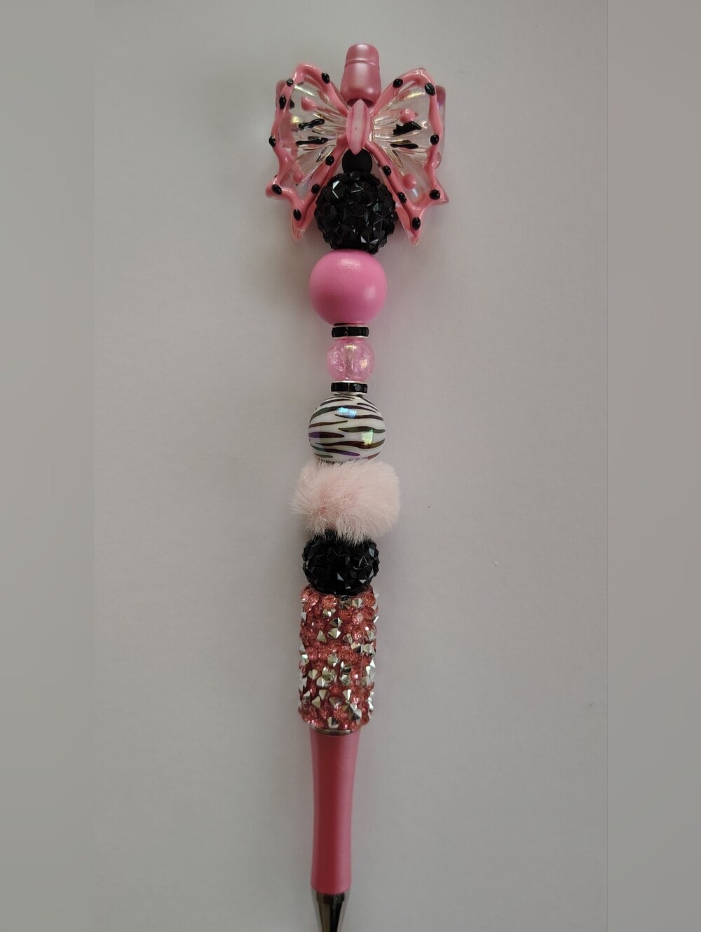 Pink Bow  Beaded Decorative Pen